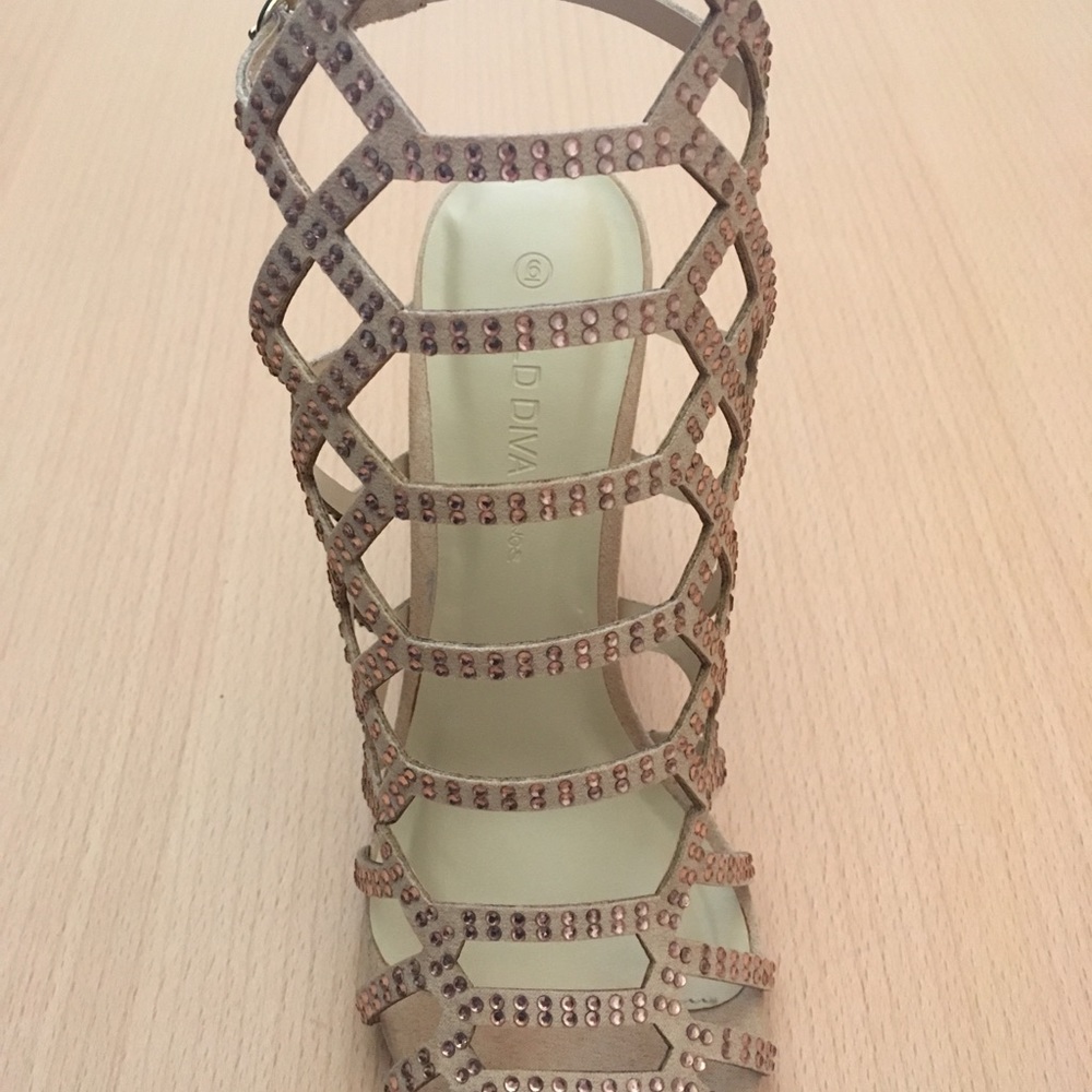 ModCloth Nude Suede Rhinestone Heels - Picture 3 of 8